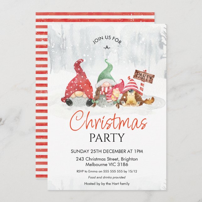 Gnomes mit Baby- und Dog-Party Einladung (Vorne/Hinten)