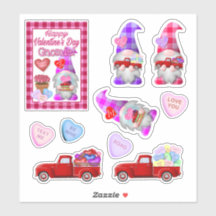 Gnomes mit kleinen roten LKWs Valentinkleber