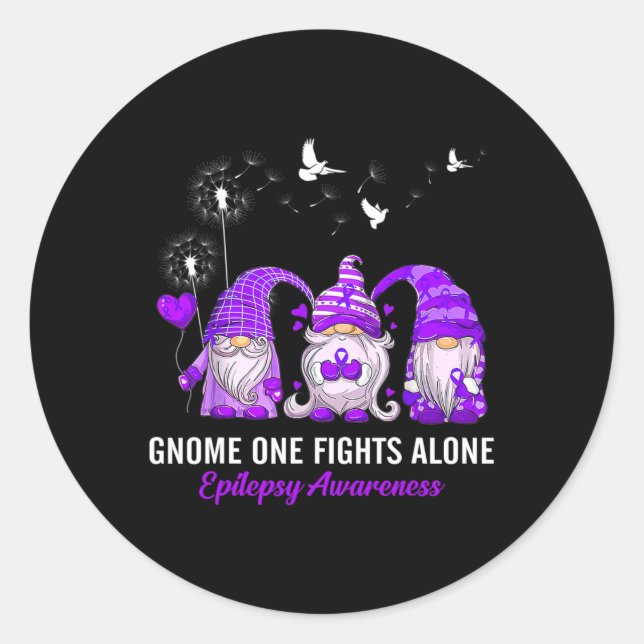 Gnomes One Fights Epilepsy Awareness Alone Epileps Runder Aufkleber (Vorderseite)