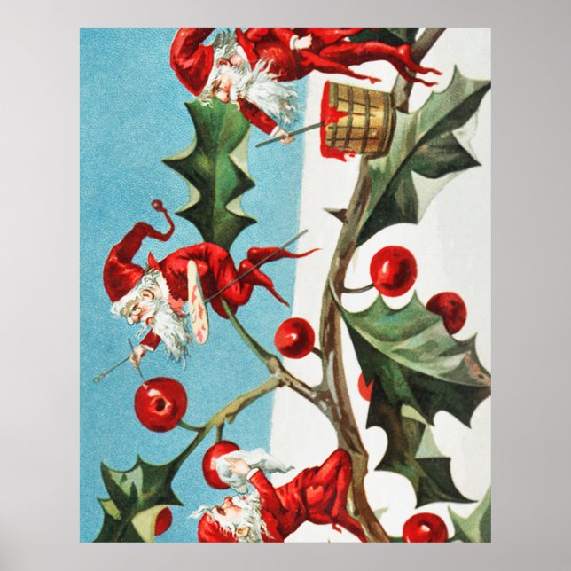 Gnomes painting holly berries in the snow poster (Vorne)