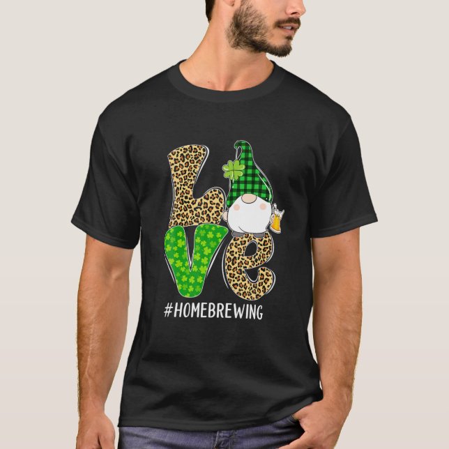 Gnomes Patrick's Day Liebe Homebrewing Leopard Pla T-Shirt (Vorderseite)