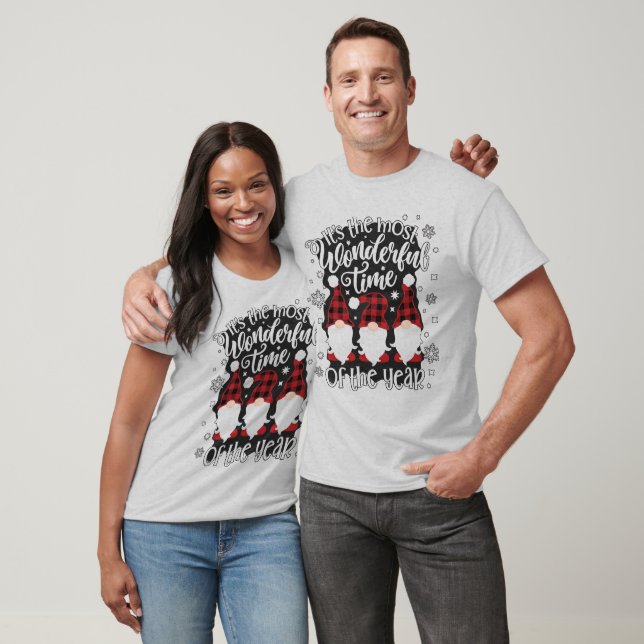 Gnomes Plaid Christmas Wonderful Time Holiday T-Shirt (Unisex)