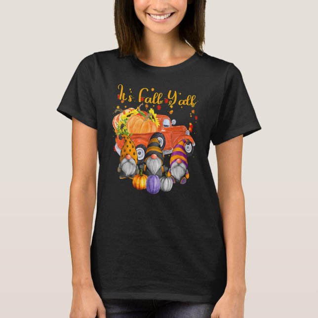 Gnomes Pumpkin Es ist Herbst Y'alle Herbstwagen Ni T-Shirt (Vorderseite)