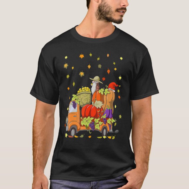 Gnomes Pumpkin Truck Autumn Leaves Fall Thanksgivi T-Shirt (Vorderseite)