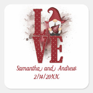 Gnomes Red Liebe Niedlich Hochzeitstag Jahrestag Quadratischer Aufkleber
