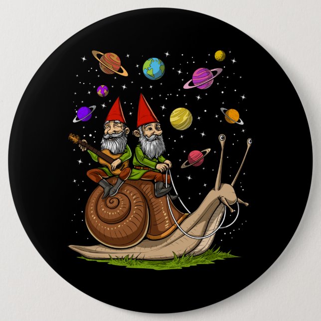 Gnomes Riding Snail Button (Vorderseite)