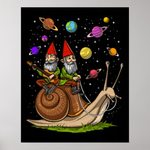 Gnomes Riding Snail Poster