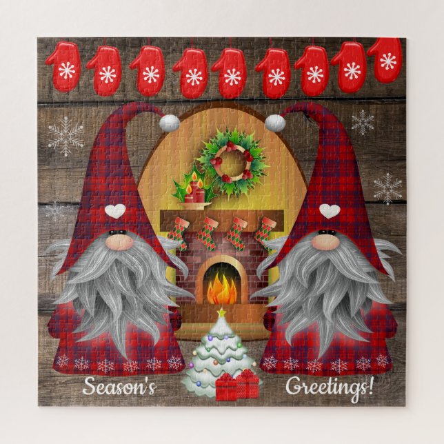 Gnomes Season's Grüße Weihnachten am Feuerplatz Puzzle (Vertikal)
