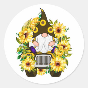 Gnomes Sunflower Truck Runder Aufkleber