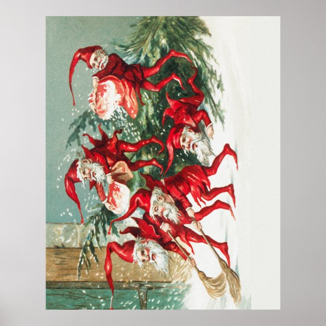 Gnomes sweeping snow with a broom poster (Vorne)