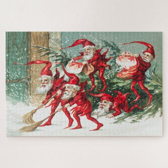 Gnomes sweeping snow with a broom puzzle (Horizontal)
