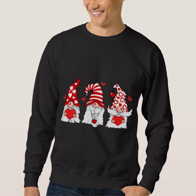 Gnomes Valentines Buffalo Karierte Liebe Herz Sweatshirt (Vorderseite)