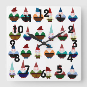 Gnomes Wall Clock Quadratische Wanduhr