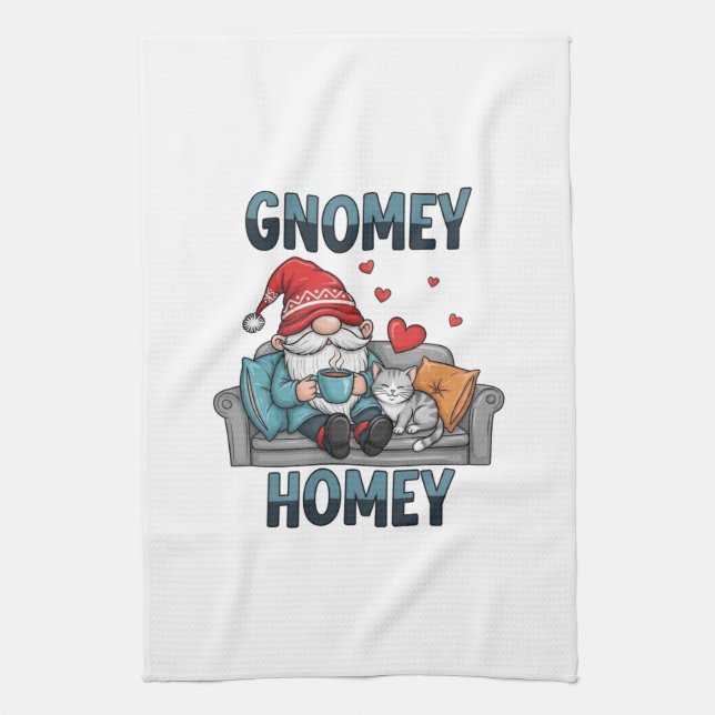 Gnomey homey gnome auf Zuhause Geschirrtuch (Vertikal)