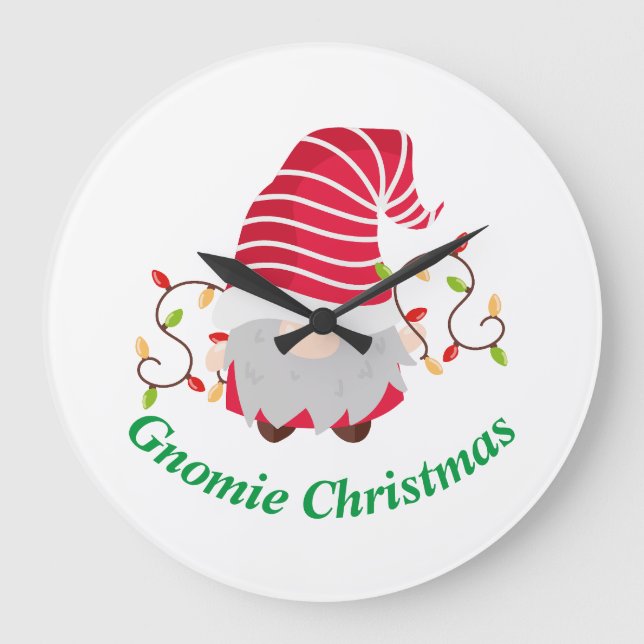 Gnomie Christmas Large Clock Große Wanduhr (Vorderseite)