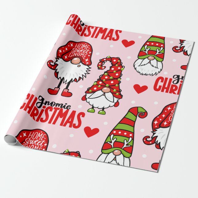 Gnomie Santa Faces Weihnachtswrapping Paper Geschenkpapier (Ungerollt)