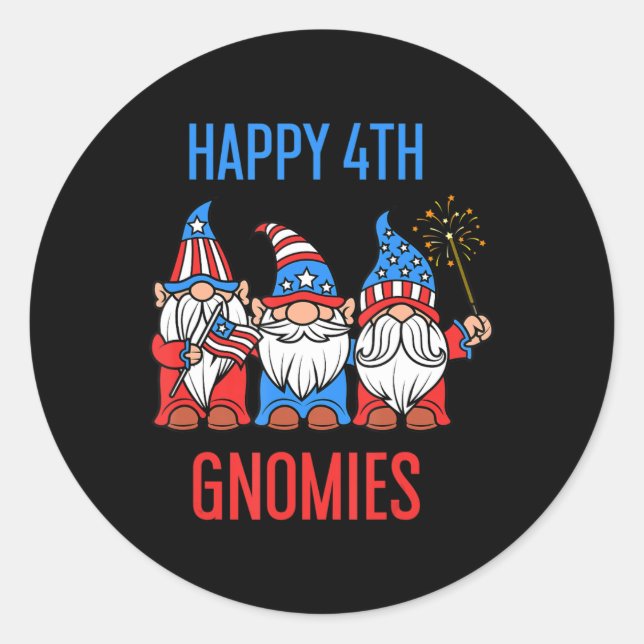 Gnomies 4. Juli Patriotic Pride Gnomes USA Runder Aufkleber (Vorderseite)