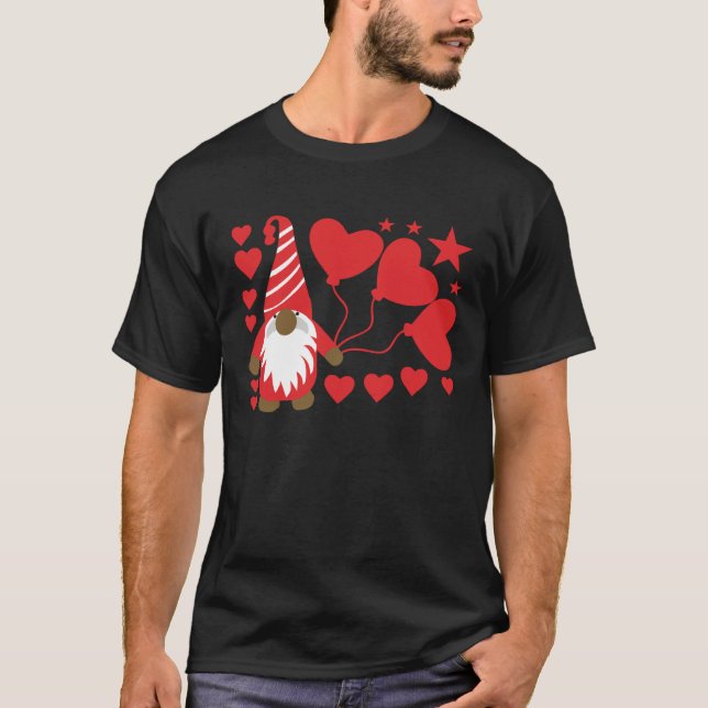 Gnomies Lovers Design Big Red Heart Valentines Day T-Shirt (Vorderseite)