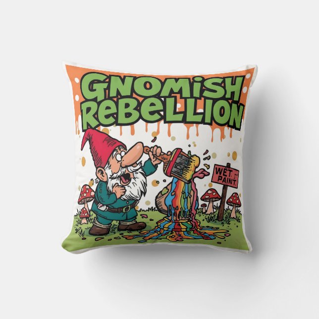 "Gnomish Rebellion" Funny Mischievous Garden Gnome Kissen (Vorderseite)