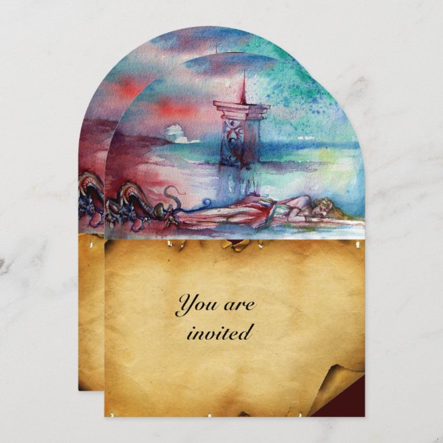 GNOMON UND LADY OF THE SEE Brown Perchment Einladung (Vorne/Hinten)