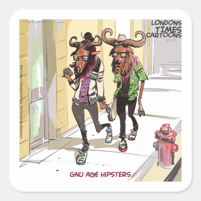 Gnu Age Hipsters Funny Quadratischer Aufkleber (Vorderseite)