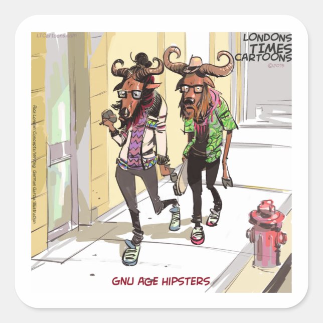 Gnu Age Hipsters Rick London Funny Quadratischer Aufkleber (Vorderseite)