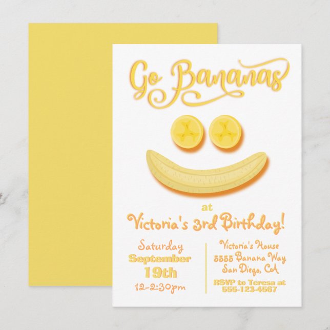 Go Bananas Happy Face Birthday Party Einladung (Vorne/Hinten)