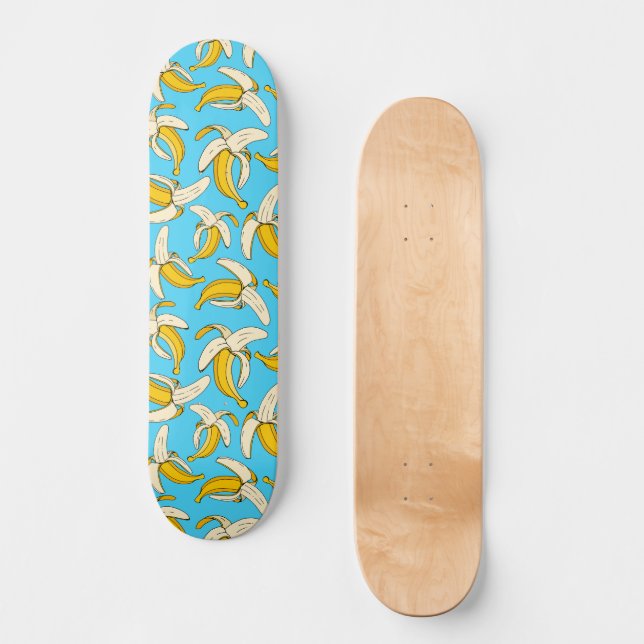 Go Bananen Blue and Yellow Banana Frucht Gemustert Skateboard (Vorderseite)