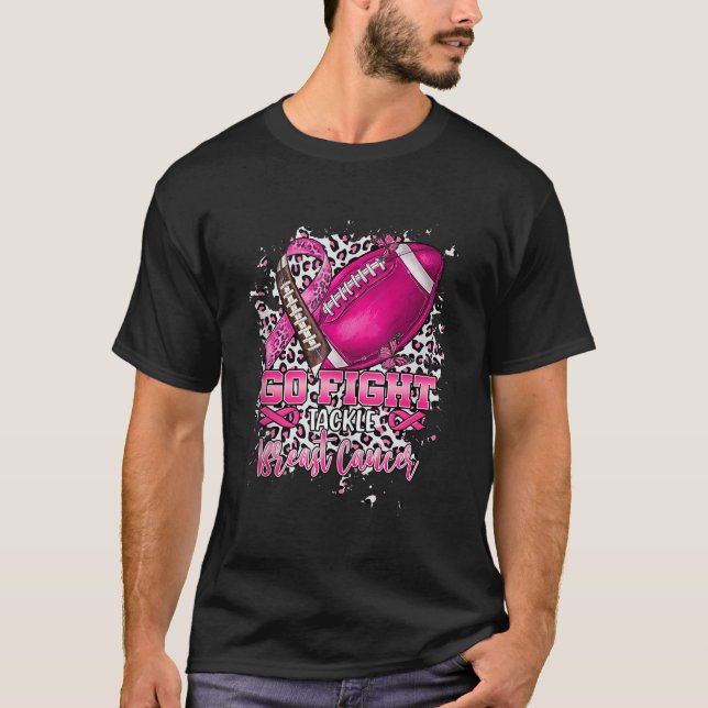 Go Fight Tackle Breast Cancer Awareness Football L T-Shirt (Vorderseite)