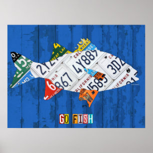 Go Fish Gerecycelt Vintage Lizenzfläche Art Poster