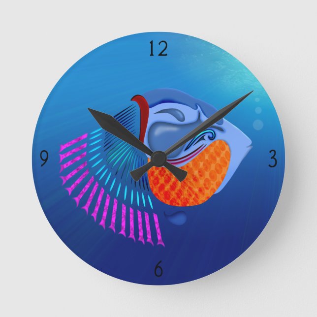 Go Fish Round Clock Runde Wanduhr (Vorderseite)