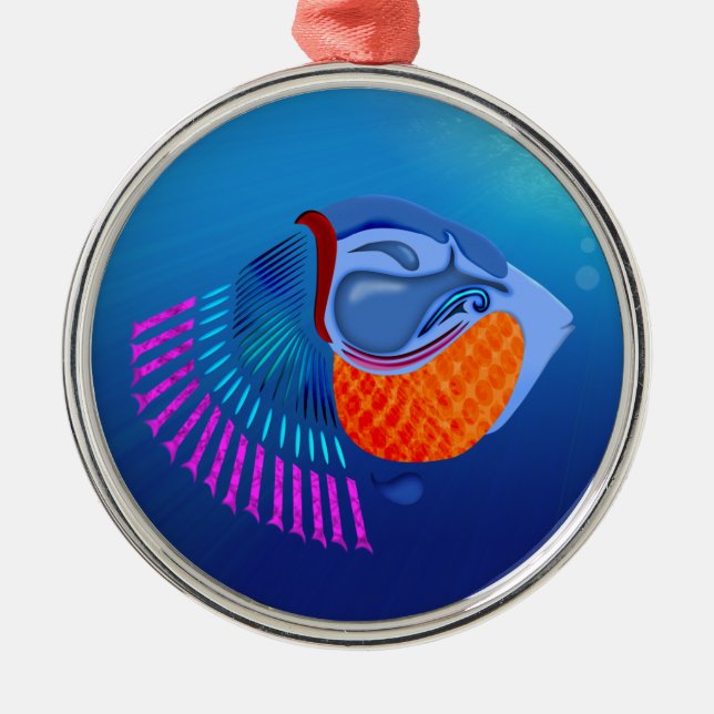 Go Fish Silbernes Ornament (Vorne)