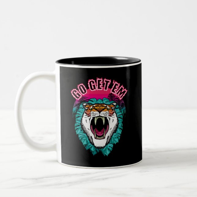 Go get sie - Tiger Face Graphic Design Zweifarbige Tasse (Links)