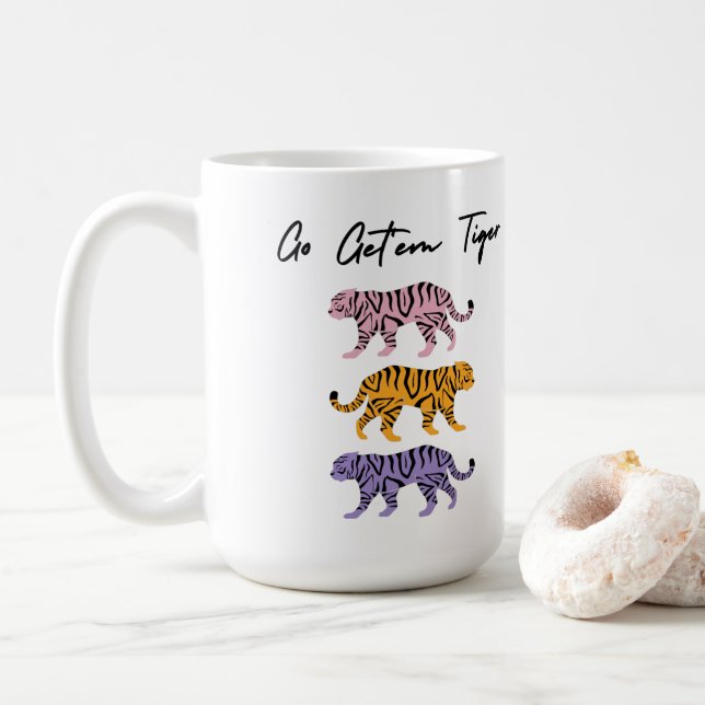 Go Getem Tiger Orange Pink Lila Inspiration Kaffeetasse (Mit Donut)