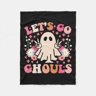 Go Ghouls Retro Floral Ghost Groovy Halloween Fleecedecke