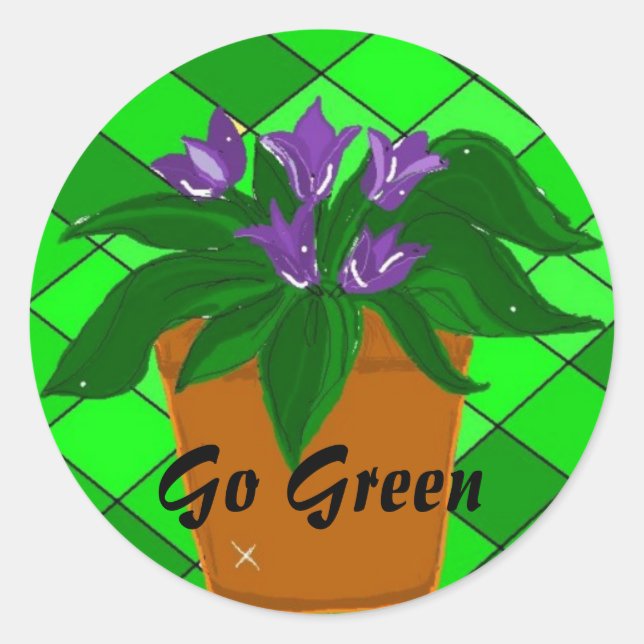 Go Green Blume Planter Runder Aufkleber (Vorderseite)