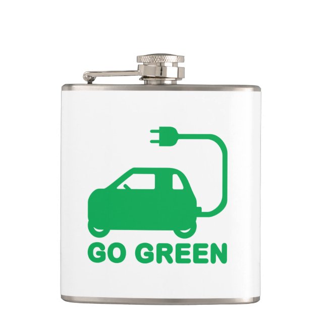 Go Green ~ Drive Electric Cars Flachmann (Vorderseite)