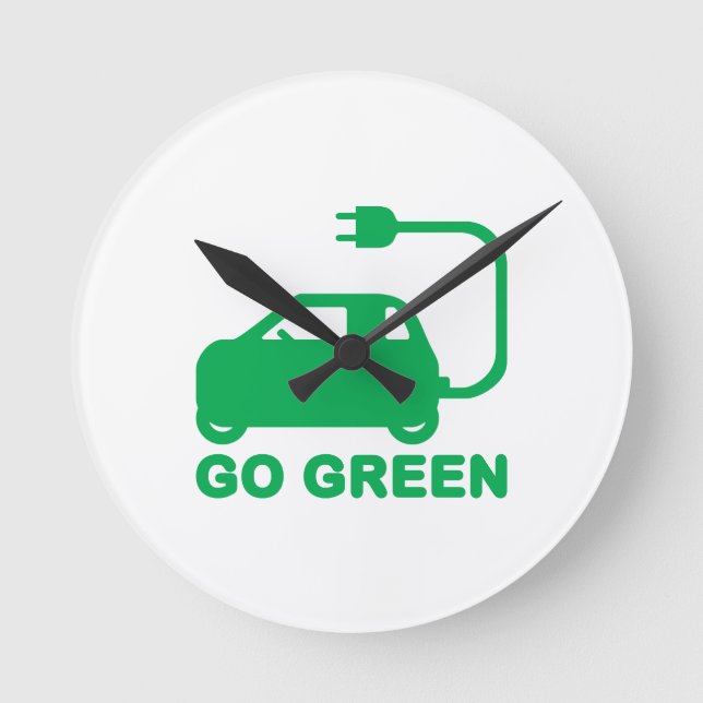 Go Green ~ Drive Electric Cars Runde Wanduhr (Vorderseite)