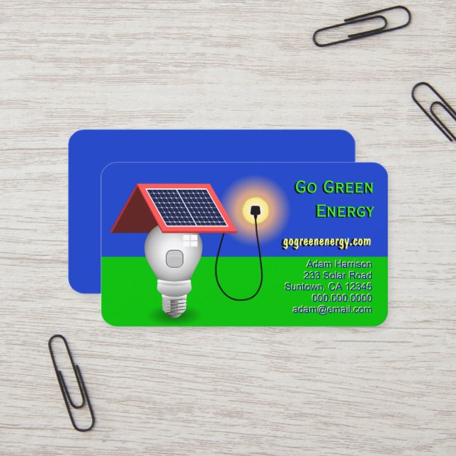 Go Green Energy Solar Power Business Cards Visitenkarte (Vorderseite/Rückseite Beispiel)