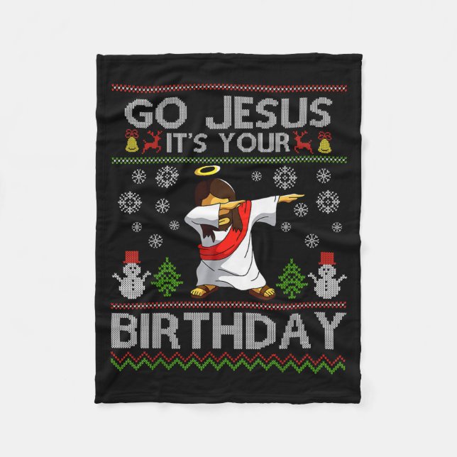 Go Jesus It's Your Birthday Dabbing Christmas Ugly Fleecedecke (Vorderseite)
