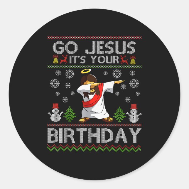 Go Jesus It's Your Birthday Dabbing Christmas Ugly Runder Aufkleber (Vorderseite)