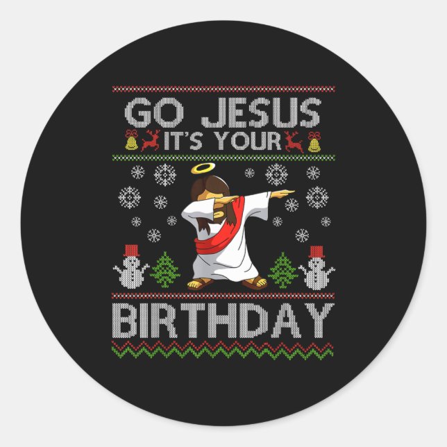 Go Jesus It's Your Birthday Dabbing Christmas Ugly Runder Aufkleber (Vorderseite)