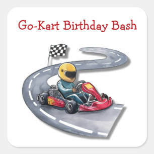 Go-Kart Birthday Bash Quadratischer Aufkleber