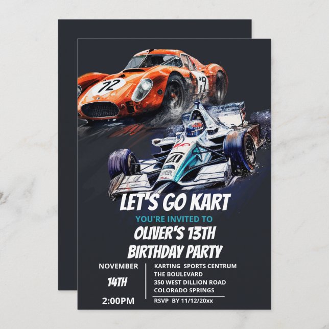 Go Kart Birthday Einladung (Vorne/Hinten)