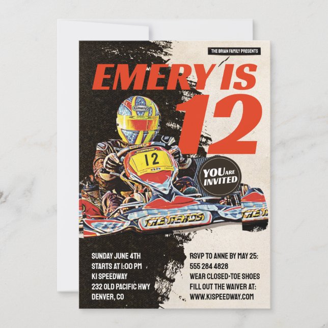 Go Kart Birthday Party Einladung (Vorderseite)