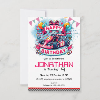 Go Kart Birthday Red Racing Car Einladung