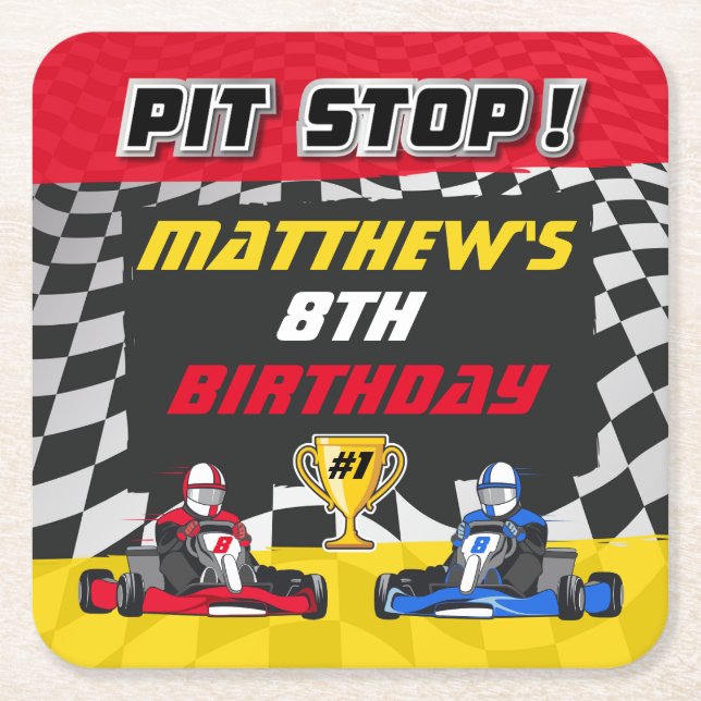 Go Kart Checked Flag Geburtstag Rechteckiger Pappuntersetzer (Vorderseite)