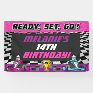 Go Kart Girls Geburtstagsparty Racing Banner