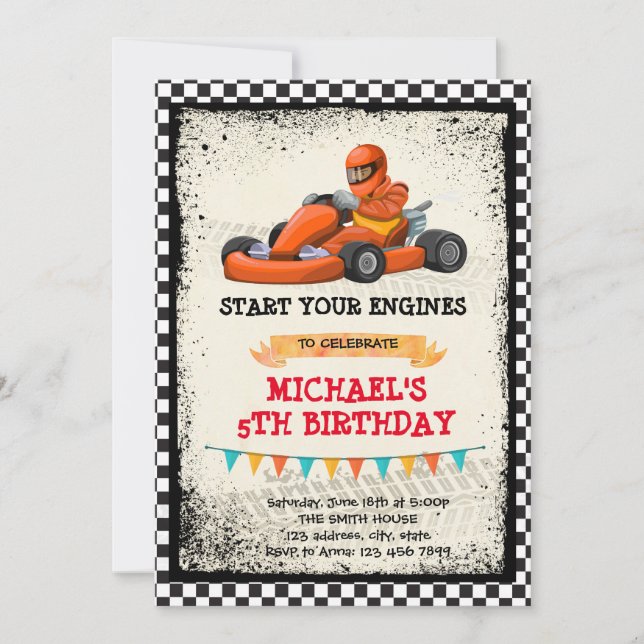 Go-Kart-Party Einladung (Vorderseite)