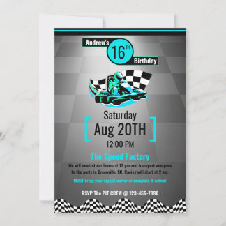 Go-Kart-Party Einladung - Blue Speed Racer